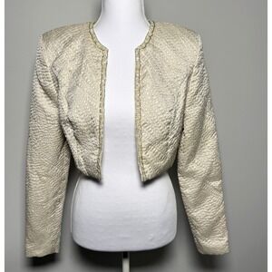 Vintage Cachet Pearl Beaded Bridal Bolero Jacket Ivory Gold Size 8 Fits S/M USA
